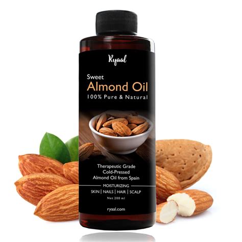 Ryaal Sweet Almond Oil - 100% Organic & Cold Pressed Oil - For Hair