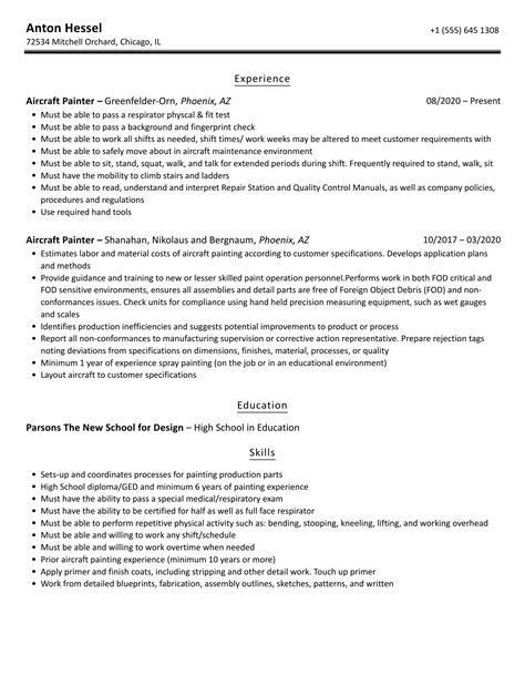 Aircraft Painter Resume Samples | Velvet Jobs