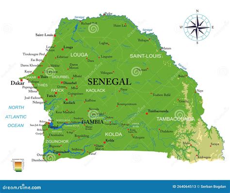 Senegal and Gambia Highly Detailed Physical Map Stock Vector ...