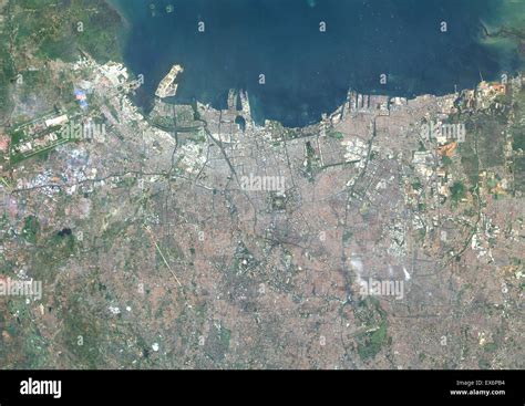 Colour satellite image of Jakarta, Indonesia. Image taken on April ...