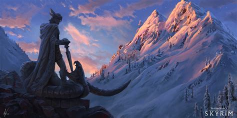 Wallpaper : The Elder Scrolls V Skyrim, snow covered, mountains, digital art, digital painting ...