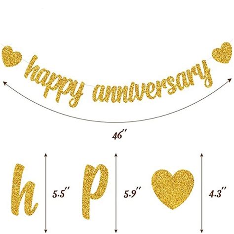 Happy Anniversary Banner Gold Glitter Heart Bunting Banner for Wedding Anniversary Party ...