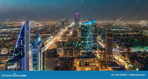 Saudi Arabia Riyadh Landscape at Night - Riyadh Tower Kingdom Centre ...