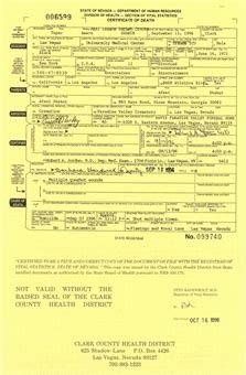 Lot Detail - 1996 Tupac Shakur State of Nevada Certified Original Death Certificate