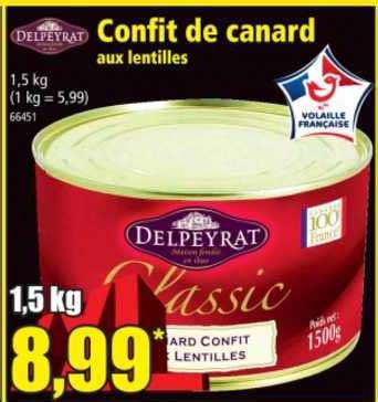 Offre Confit De Canard Aux Lentilles Delpeyrat chez Norma