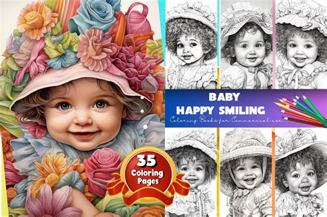 Baby Happy Smiling Coloring Page, Adorable Faces Coloring Book, Cute Babies, Instant Download ...