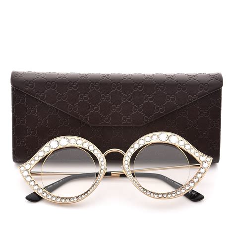 GUCCI Metal Crystal Cat Eye Glasses GG4287/S Gold 263442