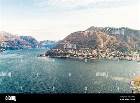 Aerial view of lake Como with the Alps and villages around the lake, Como, Italy Stock Photo - Alamy