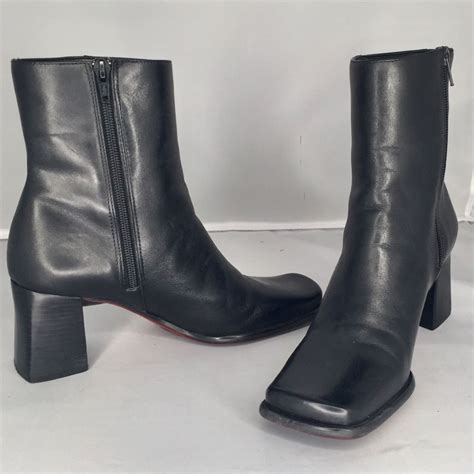 Nine West Shoes | Nine West Black Leather Square Toe Ankle Boots 7.5 | Color: Black | Size: 7.5 ...