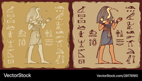 Tiles with egyptian god thoth and hieroglyphs Vector Image