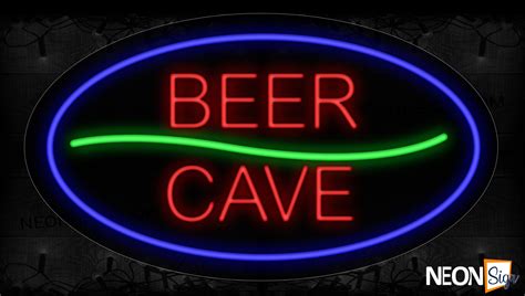 Beer Cave In Red With Green Line And Blue Oval Border Neon Sign ...