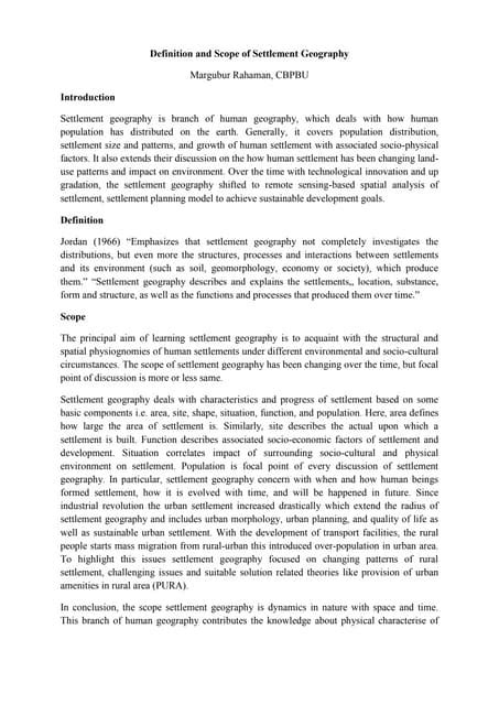 Definition and scope of settlement geography | PDF