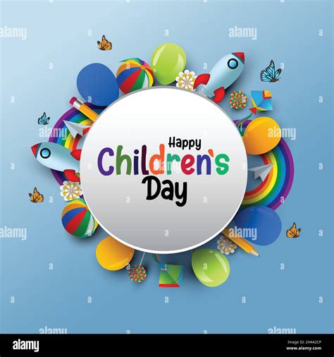 Happy children's day background greetings with kid props vector ...