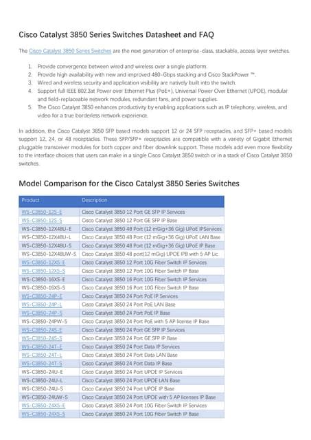 Cisco catalyst 3850 series switches datasheet and faq | PDF