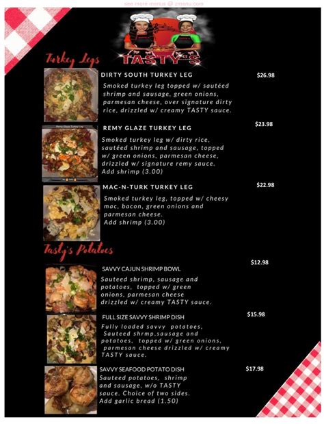 Menu at Tasty's restaurant, Lufkin