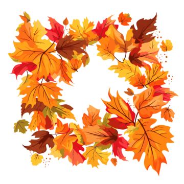 Fall Leaves Border Vector, Sticker Clipart Fall Leaves Frame With Yellow And Red Leaves Cartoon ...