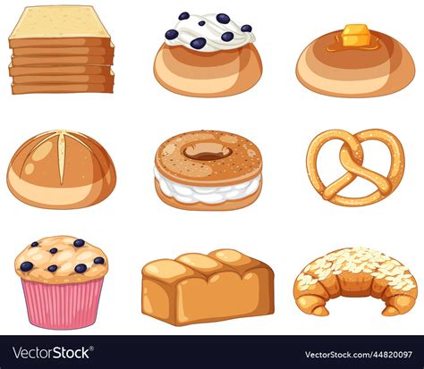 Set of bread and pastry bakery products Royalty Free Vector