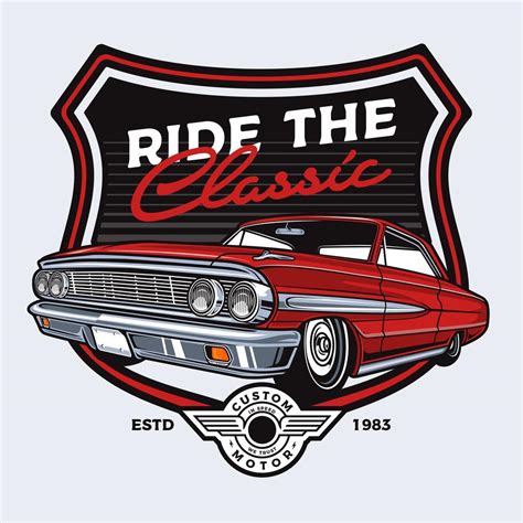 Red classic car design in shield emblem 1052042 Vector Art at Vecteezy