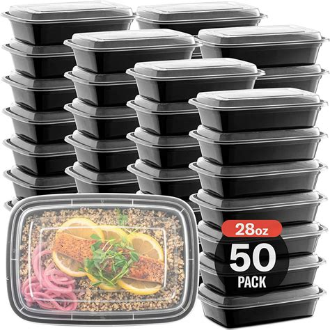 50-Pack Meal Prep Plastic Microwavable Food Containers For Meal ...