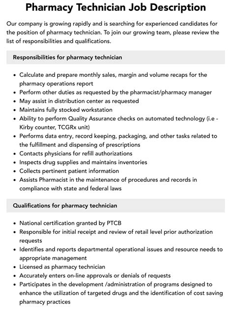 Pharmacy Technician Job Description | Velvet Jobs