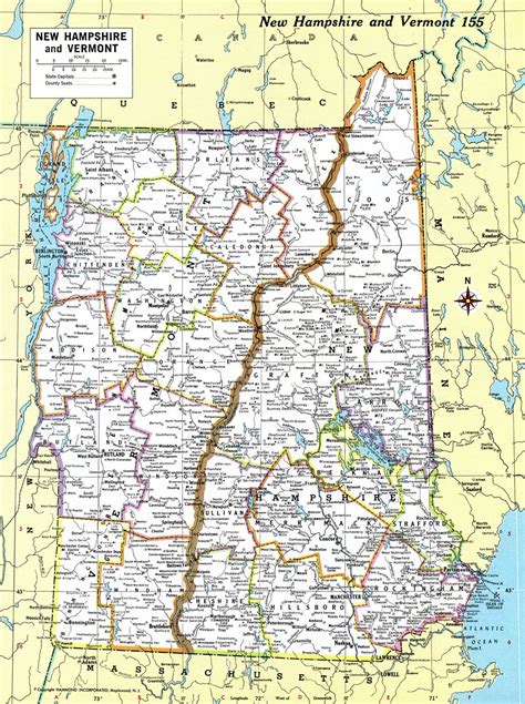 New Hampshire & Vermont Map Instant Download Printable Map, Digital ...