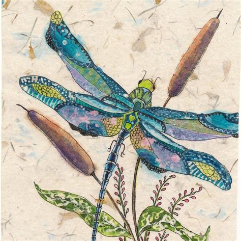 Dragonfly With Cattails Watercolor Batik Painting, Dragonfly Lover's Gift ,fine Art - Etsy ...