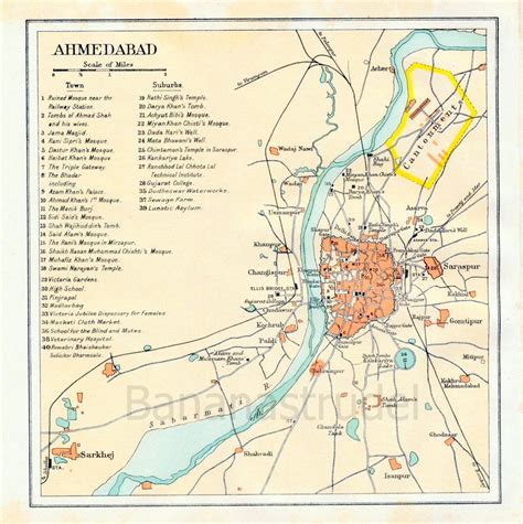 1924 Vintage City Map of Ahmedabad, India. $16.00, via Etsy. | Framed ...