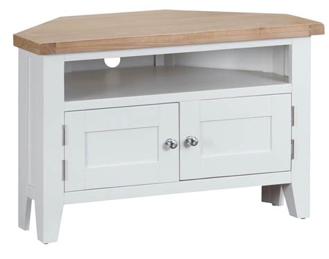 Woodbridge White Corner TV Unit | Fully Assembled | Oak World