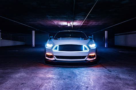 Black Car Vehicle Ford Mustang Night City Lights Sports Car Wallpaper - HD Car Wallpapers