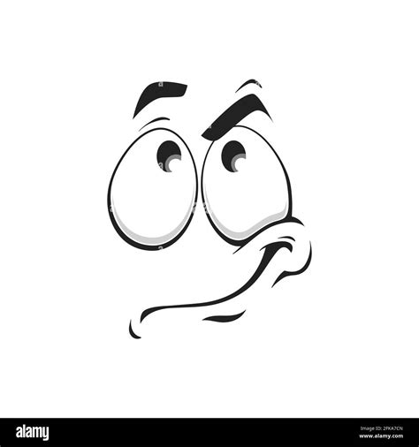 Cartoon face vector icon, funny thinking emoji, thoughtful tense facial expression with eyes ...