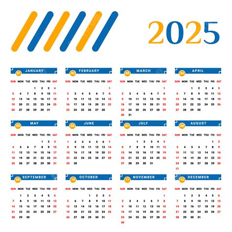 2025 Calendar With Blue And Yellow Unique Design Vector, Calendar, 2025 ...