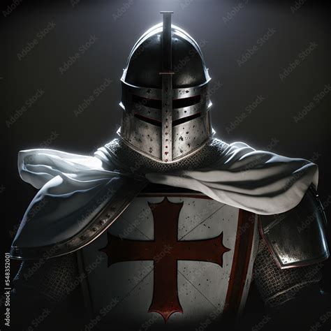 Medieval templar crusader knight in full armor 3d render. Character design portrait. Isolated on ...