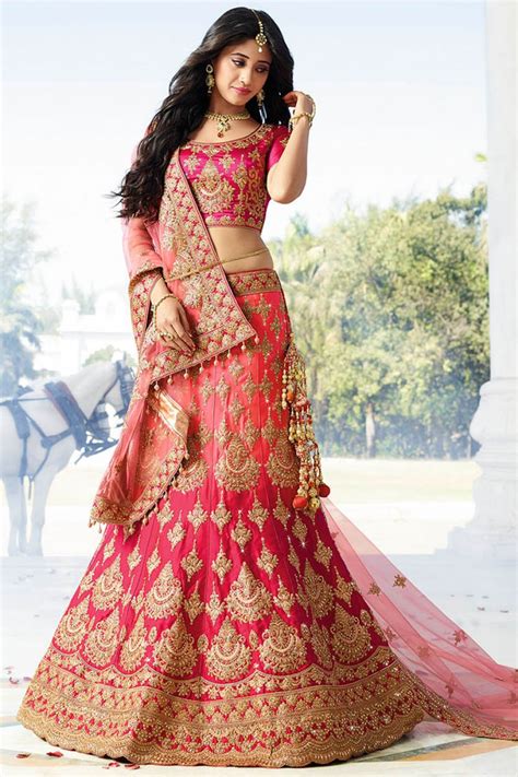 Buy Pink color silk wedding lehenga choli in UK, USA and Canada