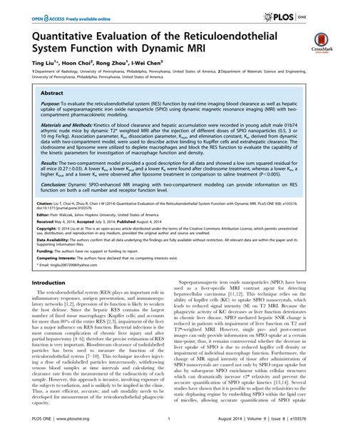 (PDF) Quantitative Evaluation of the Reticuloendothelial System Function with Dynamic MRI