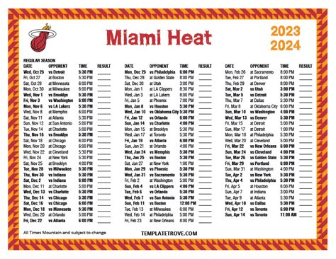 Printable 2023-2024 Miami Heat Schedule