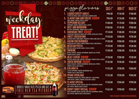 Menu at Iam's Crispy Crust pizzeria, Butuan City