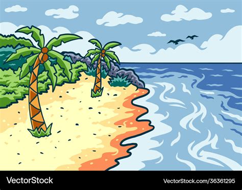 Cartoon beach background Royalty Free Vector Image