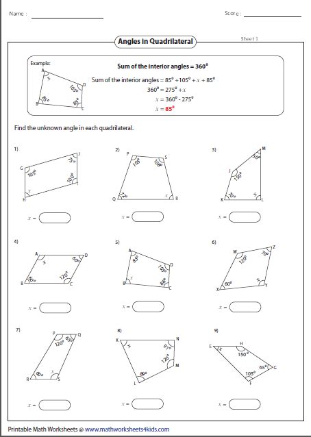 Angles In Quadrilaterals Worksheet Maths4everyone – Kidsworksheetfun