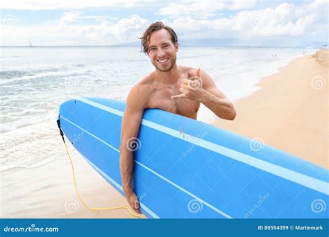 Surfer Man Surfing Doing Hawaii Shaka Surf Sign Stock Image - Image of ...