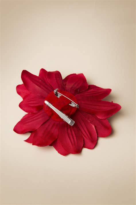 50s Flower Hair Clip & Brooch in Red