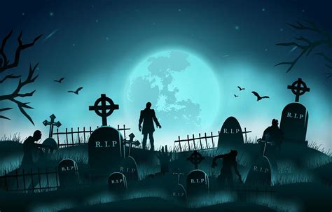 Halloween Background with Zombies Silhouette in The Graveyard 3555301 Vector Art at Vecteezy