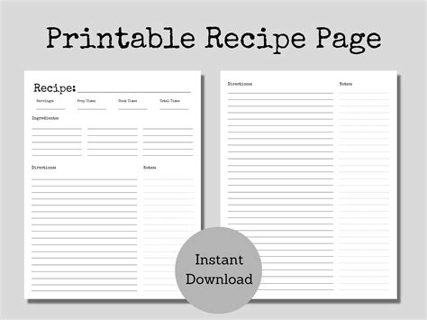 Blank Recipe Page / Recipe Card / Recipe Template / Typewriter Style - Etsy