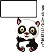 94 Cute Panda Cartoon With Board Clip Art | Royalty Free - GoGraph