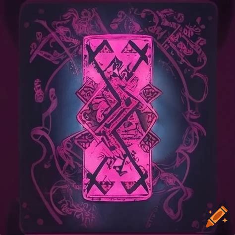 Black and pink tarot card back with nordic runes, ravens, and pagan symbols on Craiyon