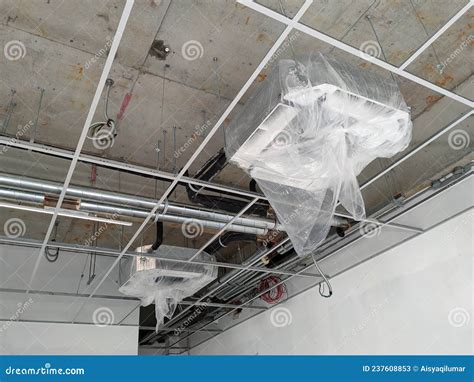 Installation of Ceiling Cassette Air-condition Units. Editorial Stock ...