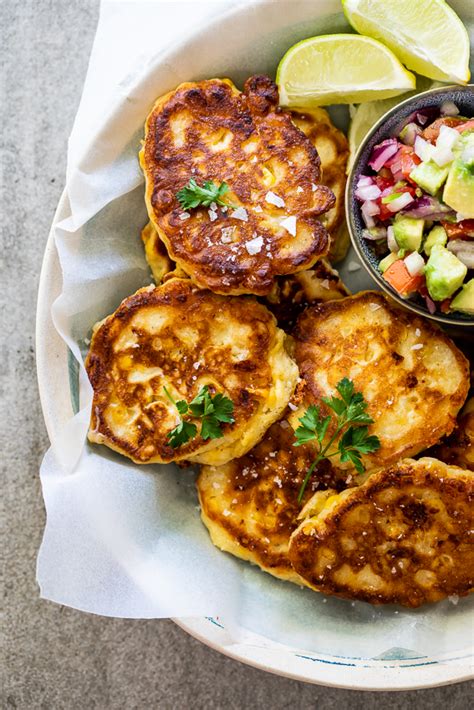 Cheesy corn cakes with spicy avocado salsa - Simply Delicious