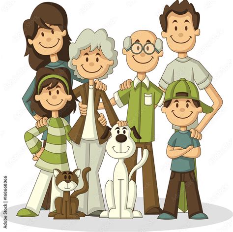 Colorful happy cartoon People. Big family. Stock Vector | Adobe Stock