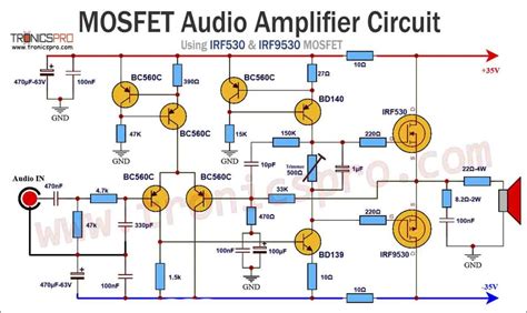 MOSFET Amplifier Circuit using IRF530 & IRF9530 - TRONICSpro