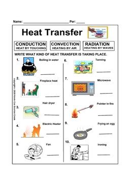 Heat Transfer Worksheet Convection Conduction and Radiation | TPT