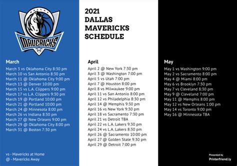 Printable Dallas Mavs schedule, TV schedule updated for 2020-21 season ...